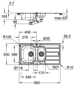 GROHE 31564SD1 - K200 konyhai mosogató 965 × 500 mm rozsdamentes acél