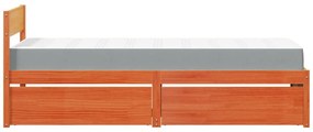 viaszbarna tömör fenyőfa ágy fiókokkal és matraccal 90 x 190 cm