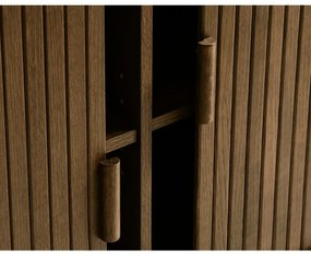 Barna alacsony komód tolóajtóval, tölgyfa dekorral 76x160 cm Cavo – Unique Furniture