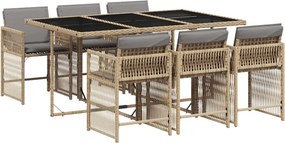 vidaXL 7 részes vegyes bézs polyrattan kerti étkezőgarnitúra párnákkal