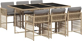 vidaXL 7 részes vegyes bézs polyrattan kerti étkezőgarnitúra párnákkal