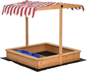 Outsunny Homokozó Fából készült, Feneketlen Design, 3-7 éves gyerekeknek, Tetővel a Kertbe, Sárga, 107,5 x 107,5 x 110 cm | Aosom