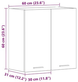 antik fa színű szerelt fa konyhai fali szekrény 60x31x60 cm