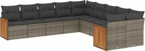 vidaXL 10 részes szürke polyrattan kerti ülőgarnitúra párnákkal