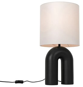 Design asztali lámpa fekete fehér vászon búrával - Lotti
