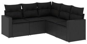 5 részes fekete polyrattan kerti kanapészett párnákkal