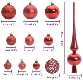 Karácsonyi Díszgömb Készlet 150 LED-del 61 pcs Piros Műanyag