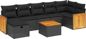 vidaXL 8 részes fekete polyrattan kerti ülőgarnitúra párnákkal