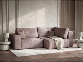 Lila kordbársony kinyitható-tárolóhelyes sarokkanapé (jobb oldali-L alakú) Tonga – Maison de Rêve