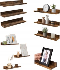 Fa polc Vasagle 38 x 10 cm barna árnyalatok-Falra akasztható polc 3 db