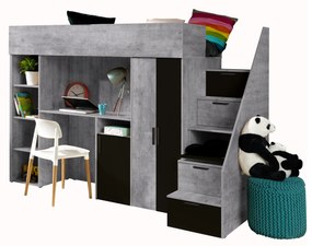 Kombinált gyerekágy 90 cm Kesa 14 (beton + matt fekete). 1085828