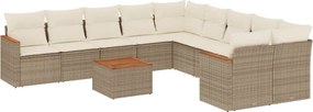 vidaXL 11 részes bézs polyrattan kerti ülőgarnitúra párnákkal