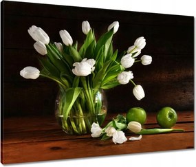 Vászonkép 80x60 Fehér tulipánok Sötét háttér