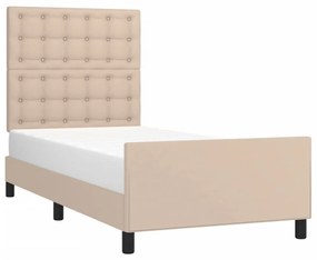 cappuccino színű műbőr ágykeret fejtámlával 100x200 cm