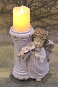 Rózsaszín-arany LED angyal hegedűvel 18cm