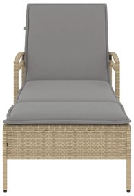 bézs polyrattan napozóágy párnával 63x200x81 cm