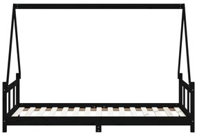 fekete tömör fenyőfa gyerekágykeret 90 x 190 cm