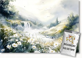 Fotótapéta Flizelina Tavasz Nyár Rét Virágok Folyó Vízesés 400x280 ragasztó