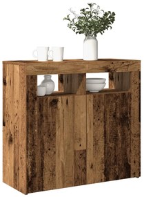 antik fa színű szerelt fa tálalószekrény LED-ekkel 80x35x75 cm