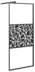 Fekete ESG üveg és alumínium zuhanyfal polccal 90 x 195 cm