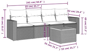 5 részes szürke polyrattan kerti ülőgarnitúra párnákkal