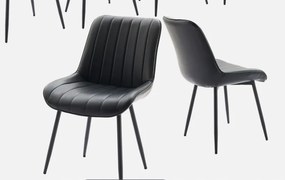 2 db Modern Műbőr Étkezőszék, Fém Lábak, Fekete
