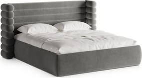 Szürke kárpitozott ágyneműtartós franciaágy ágyráccsal 200x200 cm Mount – Micadoni