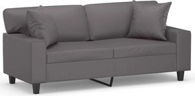 vidaXL 2 személyes szürke műbőr kanapé díszpárnákkal 140 cm