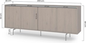 Zenar komód 200 cm 4 ajtós - elegáns dió / fekete