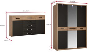 MORACO hálószoba szett, tölgy stirling/fekete matt