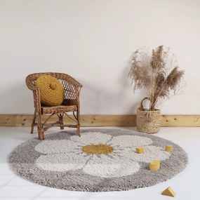 Világosszürke-krémszínű gyerek szőnyeg ø 120 cm Bohemian Daisy – Nattiot