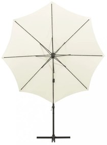 homokszínű konzolos napernyő rúddal és LED-fényekkel 300 cm