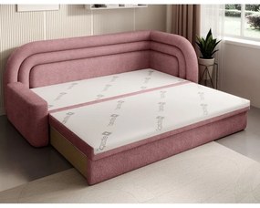Rózsaszín zsenília kinyitható-tárolóhelyes kanapé jobb oldali 223 cm Fabillo – ELTAP