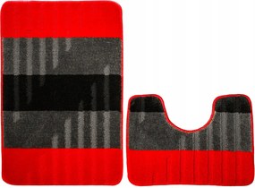 VIC 2 részes Gumírozott Zuhanyszőnyeg Szett Csíkos Piros-szürke