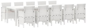 11 részes kerti étkezőszett párnákkal fehér polirattanból, Kerti asztal 150x100x73 cm fehér polirattanból, Kerti szék párnákkal 2 db fehér polirattanból, Kerti szék párnákkal 4 db fehér polirattanból