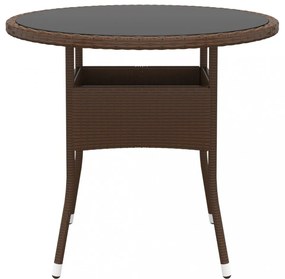 barna polyrattan és edzett üveg kerti asztal Ø 80 x 75 cm