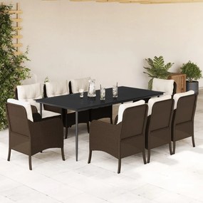 9 részes barna polyrattan kerti étkezőgarnitúra párnákkal