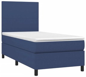 kék szövet rugós és LED-es ágy matraccal 90x200 cm