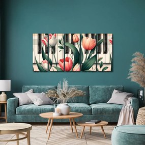 5 részes kép zongora és tulipánok virágszimfóniában