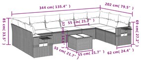 11 részes szürke polyrattan kerti ülőgarnitúra párnákkal