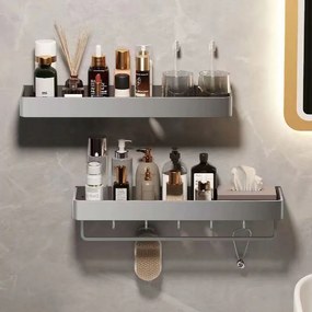 Fürdőszobai zuhanypolc akasztóval szürke 2db