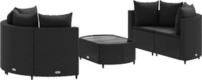 vidaXL 5 részes fekete polyrattan kerti kanapészett párnákkal