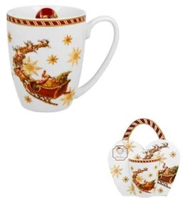 Karácsonyi porcelán bögre 360 ml papír díszcsomagolásban Santa on Sleigh