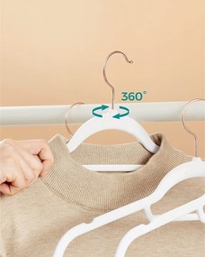 Bársony vállfa, csúszásmentes ruhaakasztó 50 db, fehér, rozé arany
