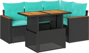 vidaXL 5 részes fekete polyrattan kerti kanapészett párnákkal