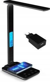 Fekete Led Asztali Lámpa Indukciós Töltővel Óra Ébresztőóra Hőmérő