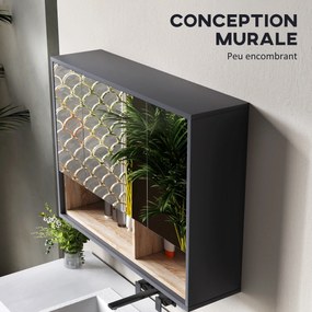 HOMCOM Fali Szekrény, fürdőszobai bútor tükörrel, tárolóval rendelkező fürdőszobai tükör, 3 ajtós szekrény 8 rekesszel, dim. 80L x 20W x 60H cm, szürk