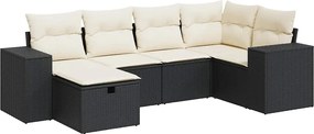 vidaXL 6 részes fekete polyrattan kerti ülőgarnitúra párnákkal