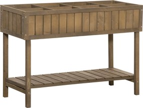 Outsunny Négyzetes Emelt Virágtartó Polccal, 110L x 46Sz x 76M cm, 8 Rekesszel és Öntözőbetétekkel Fenyőfából | Aosom