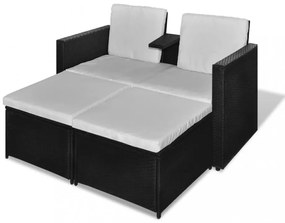 8 részes fekete kerti polyrattan pihenőszett